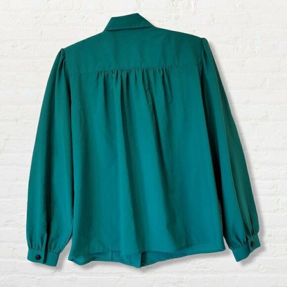 Vintage Justine Todd Tuxedo Blouse Green Size 12 - Picture 2 of 8